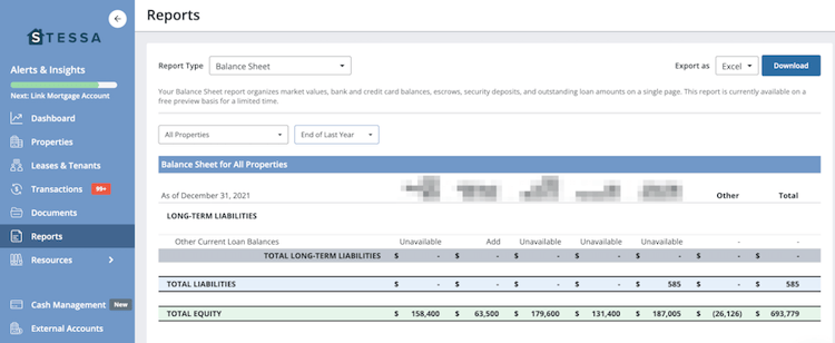 Reports_-_Stessa balance sheet