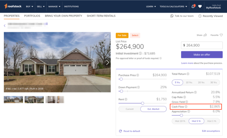 Roofstock cash flow demo