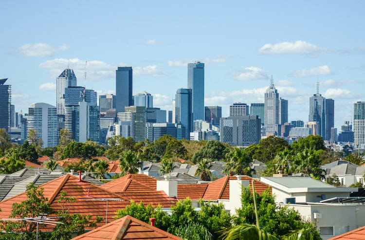 suburb and city skyline